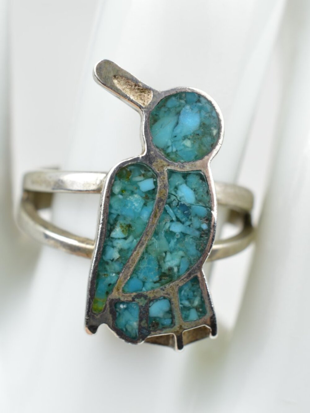 Vintage Navajo Sterling Silver Turquoise Inlay Bird Ring Size 6